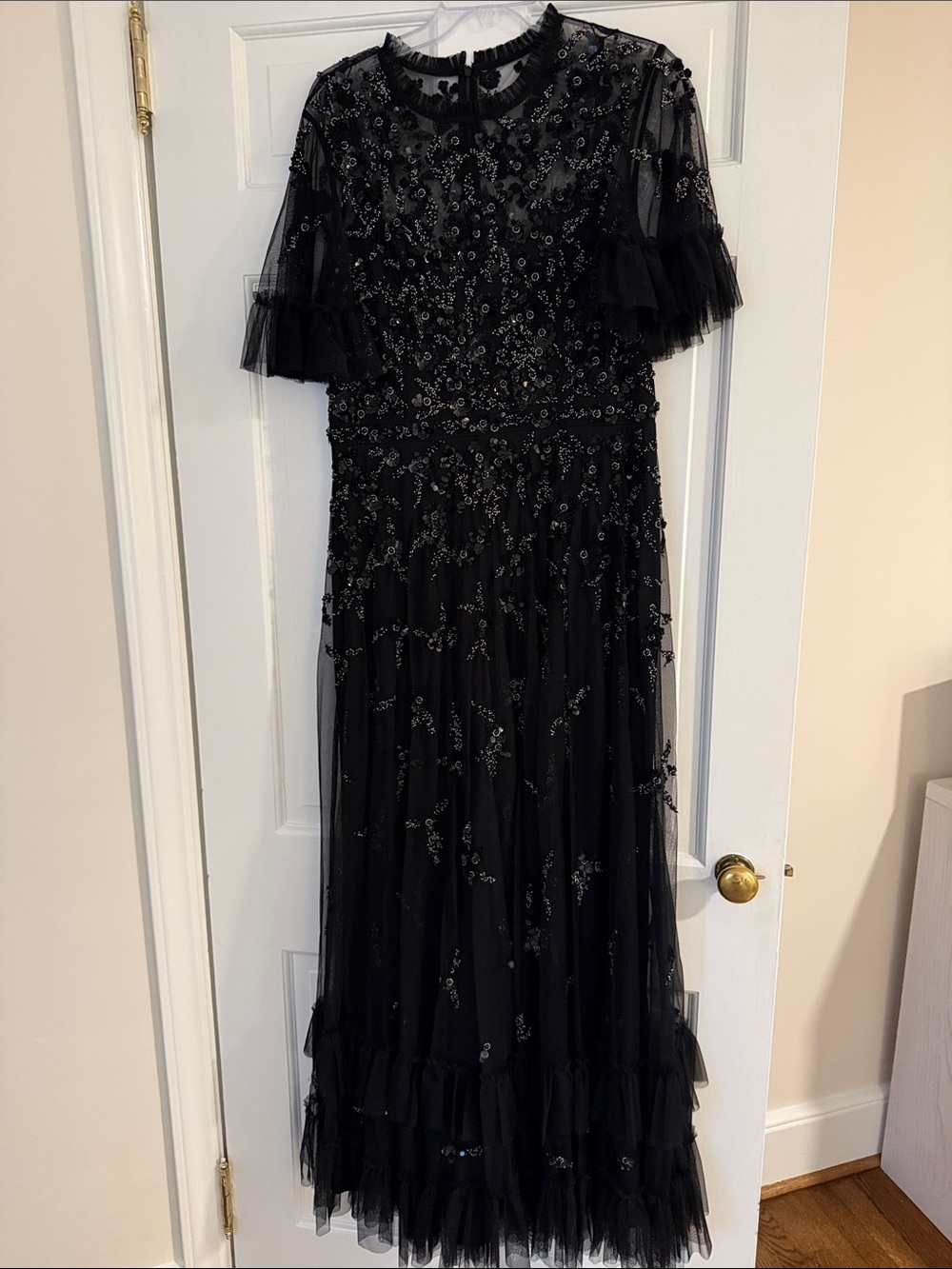 Mac Duggal Black Embellished Tulle Evening Gown